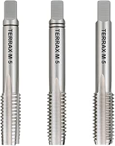 Hand taps set for metric threads, includes M5 sizes in HSS, ideal for DIN ISO 13 standards, tapered and straight options.
