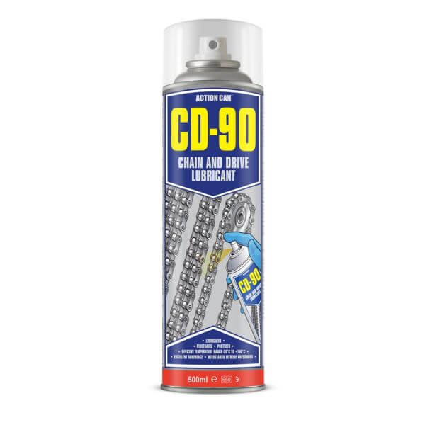 Action Can CD-90 Chain and Drive Lubricant 500ml spray can for lubricating chains and drive mechanisms.