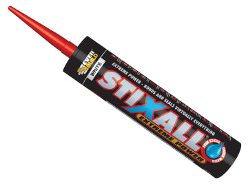 Stixall Extreme Power Cartridge in white 290ml, a strong and flexible sealant and adhesive for various surfaces.