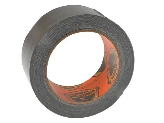 Gorilla Tape® Black 48mm x 32m roll showing strong adhesive for home improvement and outdoor use.