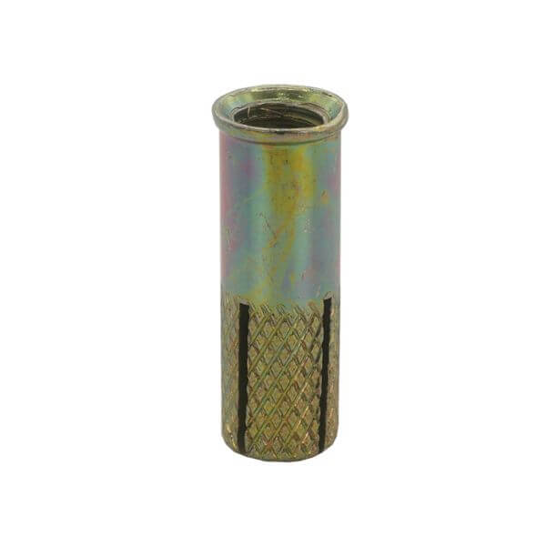 Lipped drop-in anchor for concrete, ideal for precise placement and compatibility with various bolts or threaded rods.