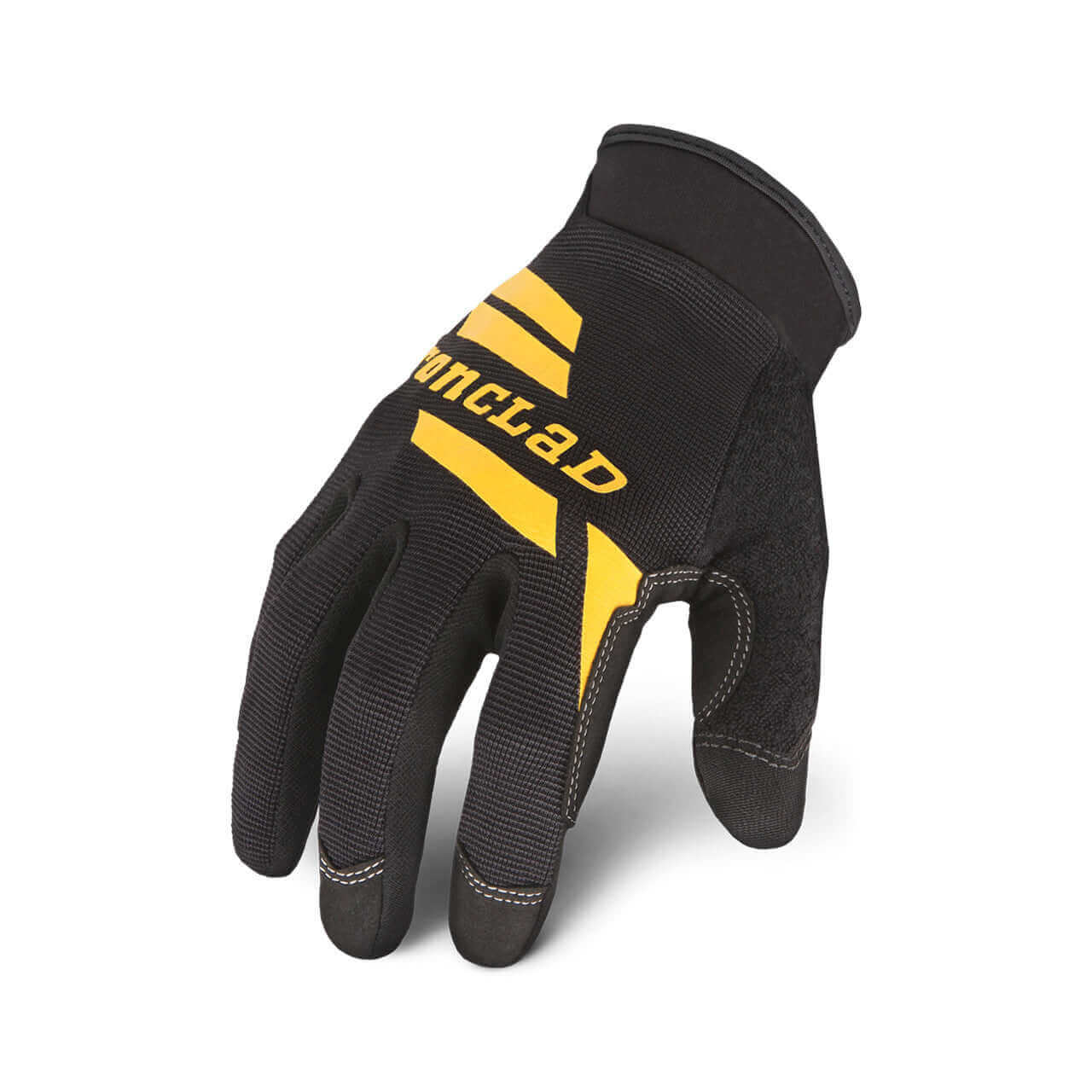 Ironclad WORKCREW® glove featuring synthetic suede palm, breathable nylon back, and neoprene cuff, ideal for mechanics.