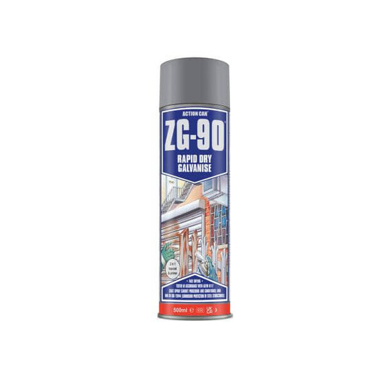 Action Can ZG-90 Rapid Dry Galvanise Spray for repairing galvanised surfaces, 500ml.