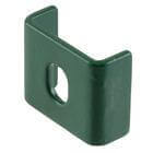 Small green mesh clip for 868 mesh, ideal for industrial applications and securing panels or grilles.