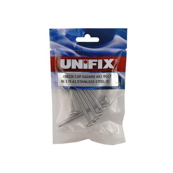 A2 304 stainless steel hex bolts in a package, featuring multiple cup square hex bolts, ideal for various construction applications.