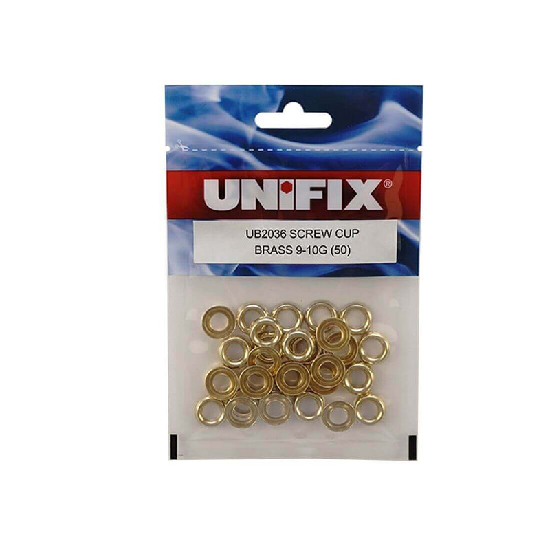 brass decorative screw cups in a pack of 50, ideal for distributing tightening loads under screw heads.