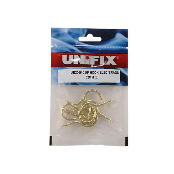 durable electro brass cup hooks in a packaging from Unifix.