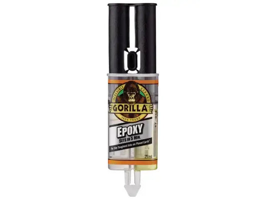 Gorilla 5 Min 2-Part Epoxy Syringe 25ml, strong and waterproof adhesive for versatile repairs.