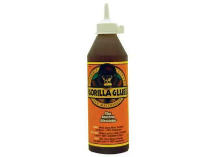 Gorilla Polyurethane Glue bottle, a waterproof adhesive suitable for various materials, with strong bonding capabilities.