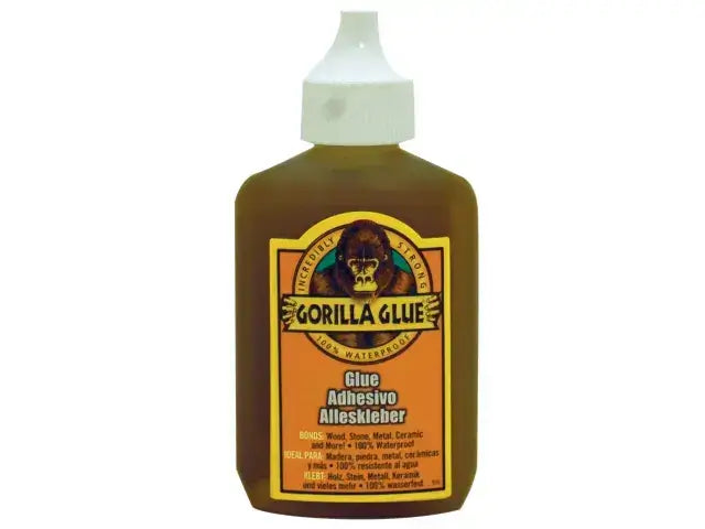 Gorilla Polyurethane Glue 60ml bottle, waterproof polyurethane adhesive for wood, metal, ceramic, and stone bonding.
