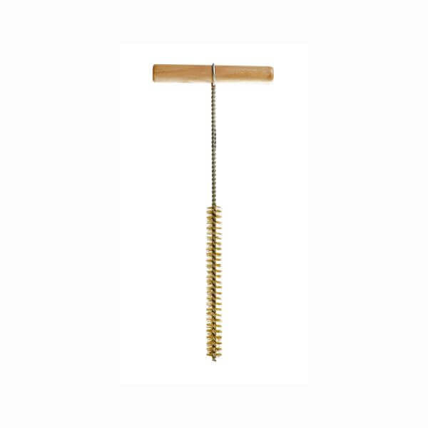 wire hole cleaning brush with wooden handle and brass bristles