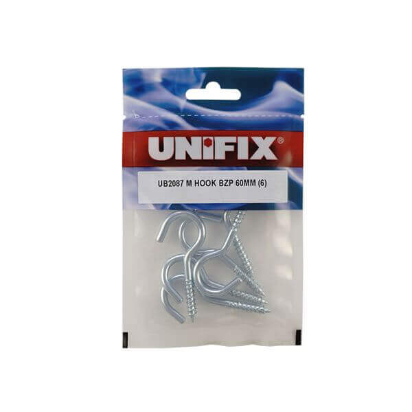durable BZP m hooks in a clear package from Unifix.