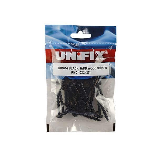 black round head woodscrews in a pack by Unifix.
