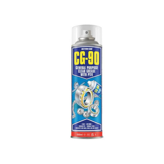 Action Can CG-90 General Purpose Clear Grease with PTFE, 500ml, ensuring superior lubrication and thermal stability.