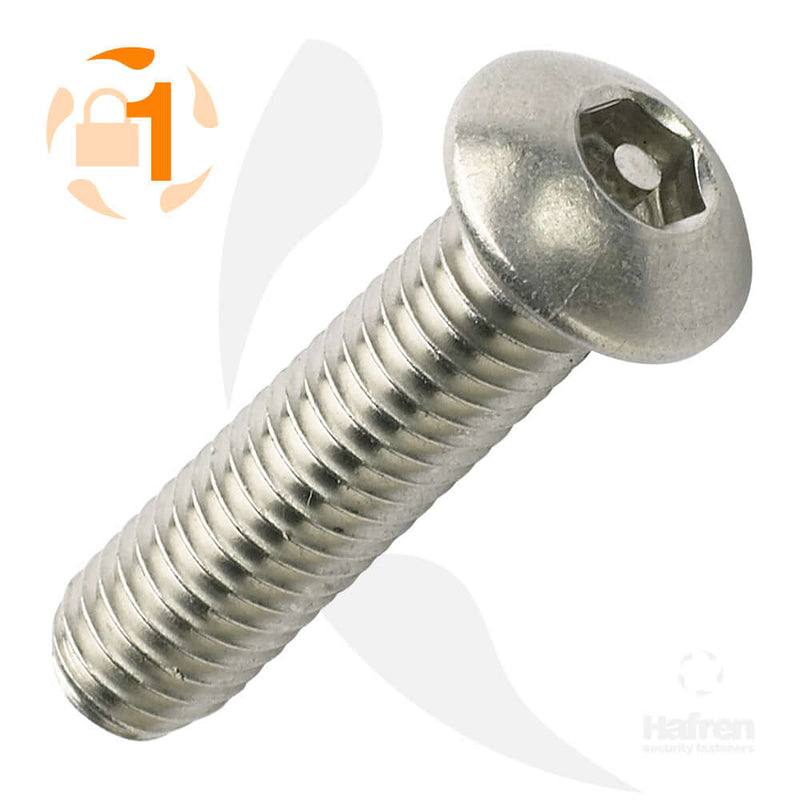 A2 stainless steel pin hex screws, showing the distinctive pin hex socket design for enhanced security and tamper resistance.