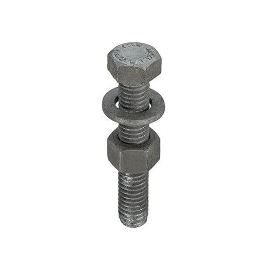 ISO 4017 galvanised screw nut washer set showcasing a screw with washer and nut assembly.