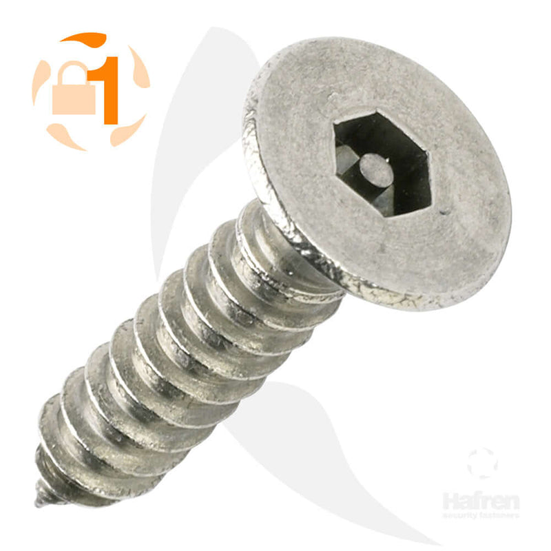 countersunk stainless steel self-tapping screws close-up view showing hex socket design