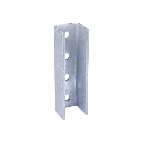 Galvanized external joint plate 41x41mm showing multiple holes for fastening and a durable metallic finish.