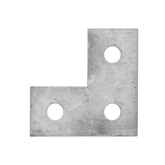 Flat L 3 hole bracket 86 X 86 HDG, a metal bracket with three holes for sturdy mounting.
