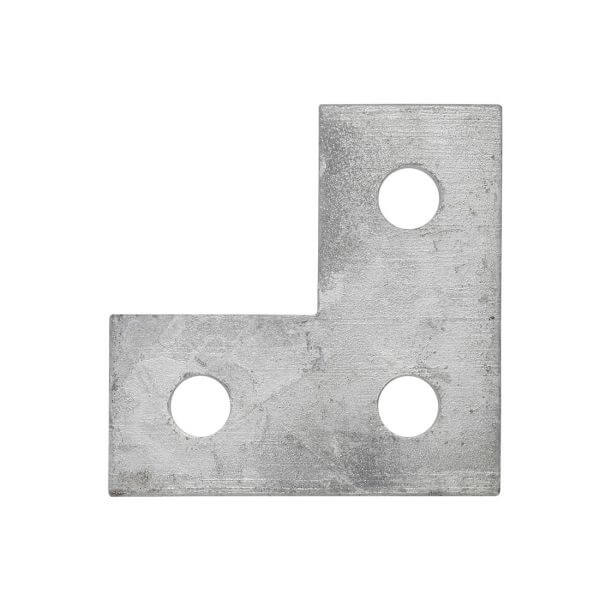 flat L 3 hole bracket 86 x 86 HDG image showing a silver metal bracket with three holes