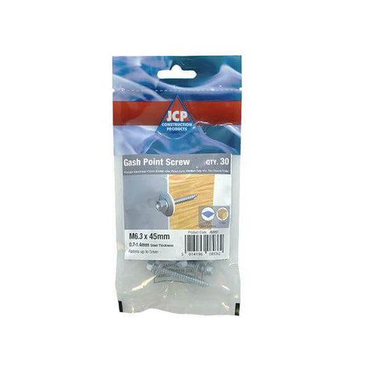 Pack of Gash Point Screws 30 qty, M6 x 45mm, ideal for metal-to-timber applications, providing excellent holding power.