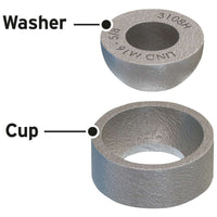 Type HC hemispherical iron cup washers with labeled washer and cup components.