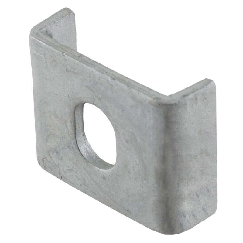 Small mesh clip for industrial mesh clip connection, galvanised metal for securing mesh panels and window grilles.