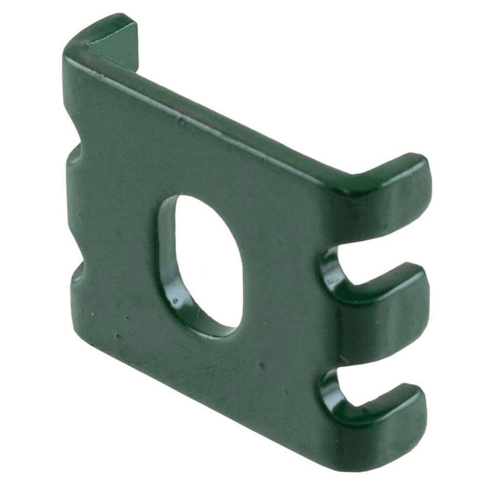 Green mesh clip for 358 mesh, suitable for industrial use and securing mesh panels or window grilles.