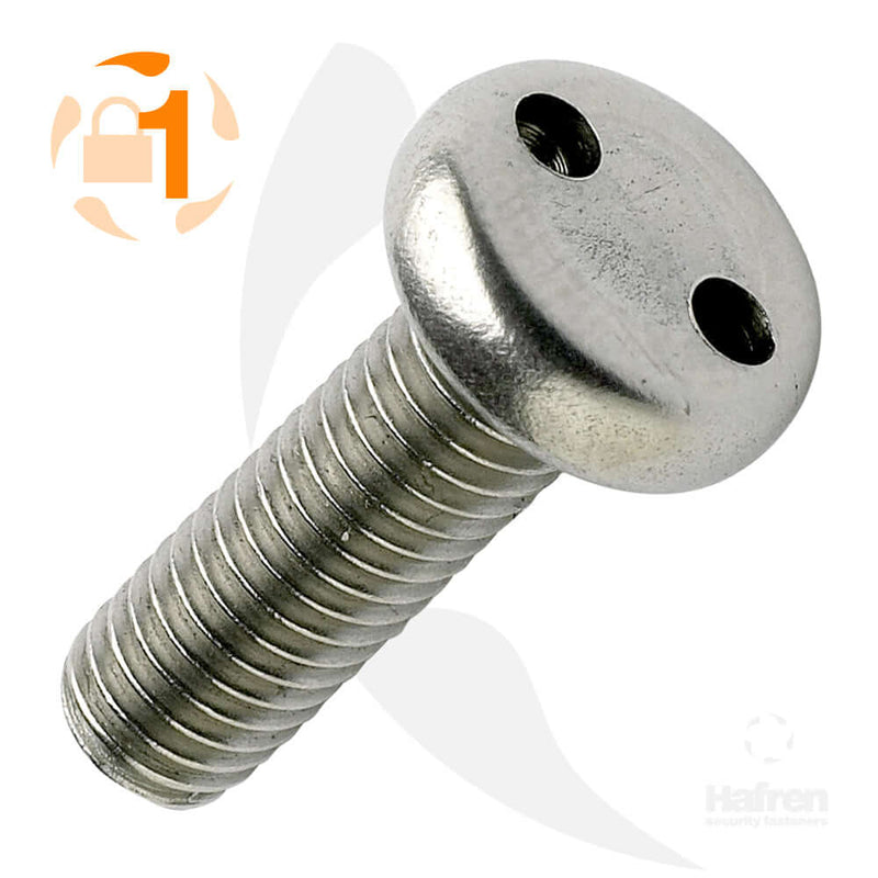 A2 stainless steel pan head screw with a two-hole drive system