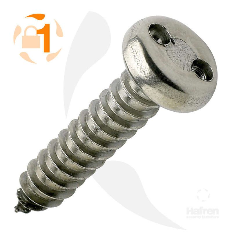 A2 stainless steel self-tapping screws image showing a two-hole drive design with distinct features.