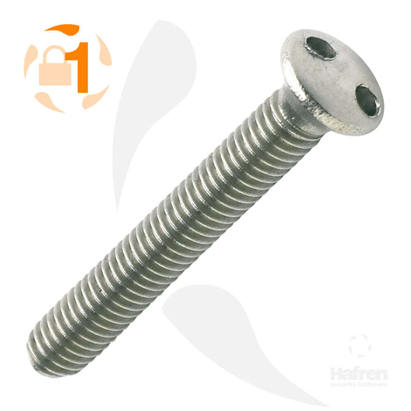 A2 stainless steel 2-hole machine screw featuring a raised countersunk head and two-hole drive pattern.