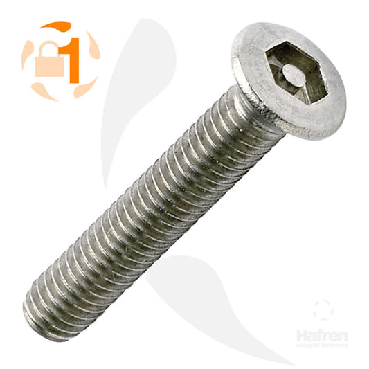A2 stainless steel pin hex machine screw designed for tamper resistance and medium torque applications.
