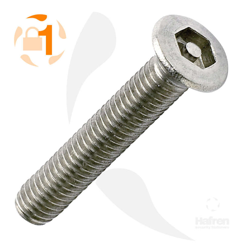 A2 stainless steel pin hex machine screw designed for tamper resistance and medium torque applications.