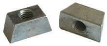 Standard wedgenuts for decking, showing two metal wedgenuts with a Bright Zinc Plated finish.