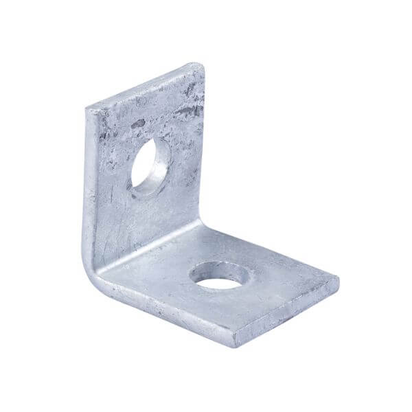Right angle 2 hole bracket, metal bracket used for structural support in construction.