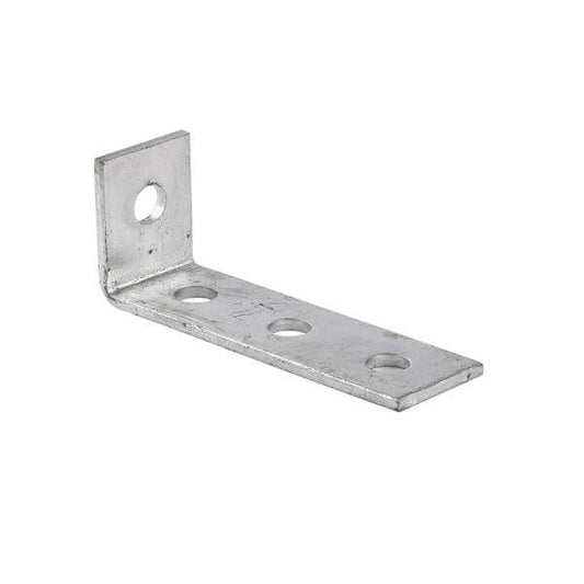 Right angle hole bracket made of metal with four holes, ideal for sturdy connections in construction projects.