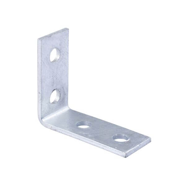 Right angle hole bracket 86x102 HDG featuring a durable galvanized finish and two mounting holes for secure installation.