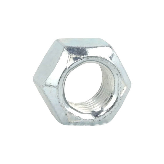 Stover nut shown from a side angle, highlighting its all-metal construction and unique thread design.