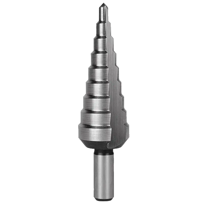 HSS step drill for non-ferrous metals with a straight flute design for precision drilling.