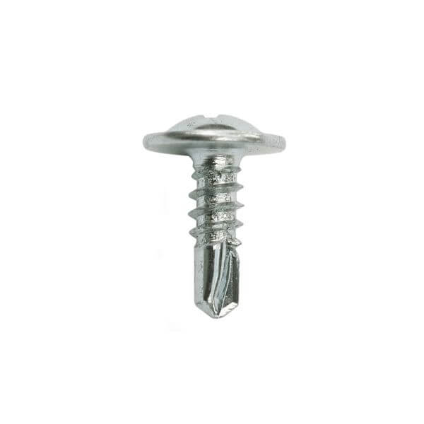 Wafer head self drilling screws showing a low profile design for effective steel fastening.