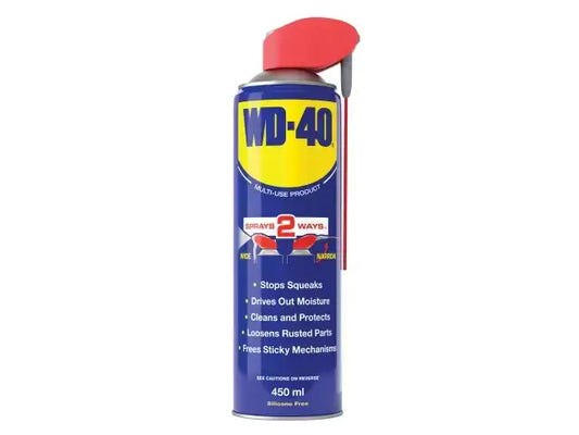 WD-40 Multi-Use Smart Straw 450ml can with dual spray options for cleaning, lubrication, and protection.